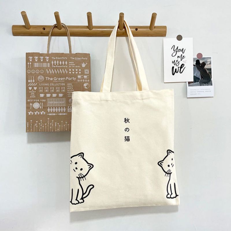 SG LOCAL Lovely cat Japanese style canvas bag