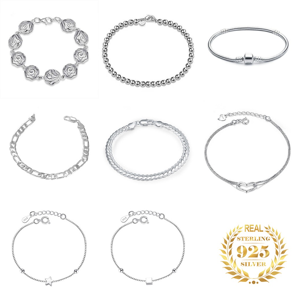 19 styles 925 Sterling Silver Bracelets Fashion Charm Bracelet For Unisex Simple Jewellery/Gelang Pesona Fesyen Gelang Perak Untuk Barang Kemas Sederhana Unisex
