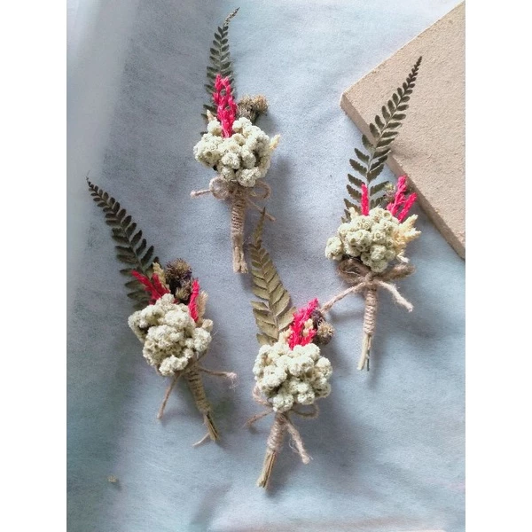 mini buket rustic edelweis corsase, bunga jas, buket mini - Gambar 2