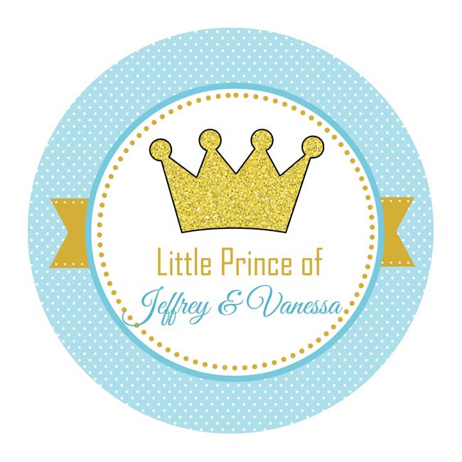 Personalised Favour Stickers (Prince Crown Tiara in Blue & Gold ...