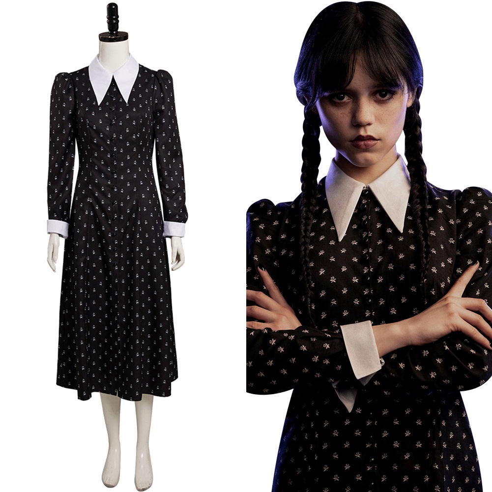 In Stock Wednesday The Addams Family Cosplay Costume Halloween Outfit  Carnival Suit