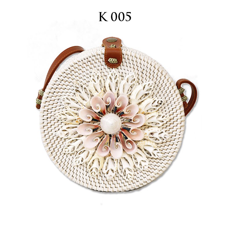 White rattan hot sale bag round