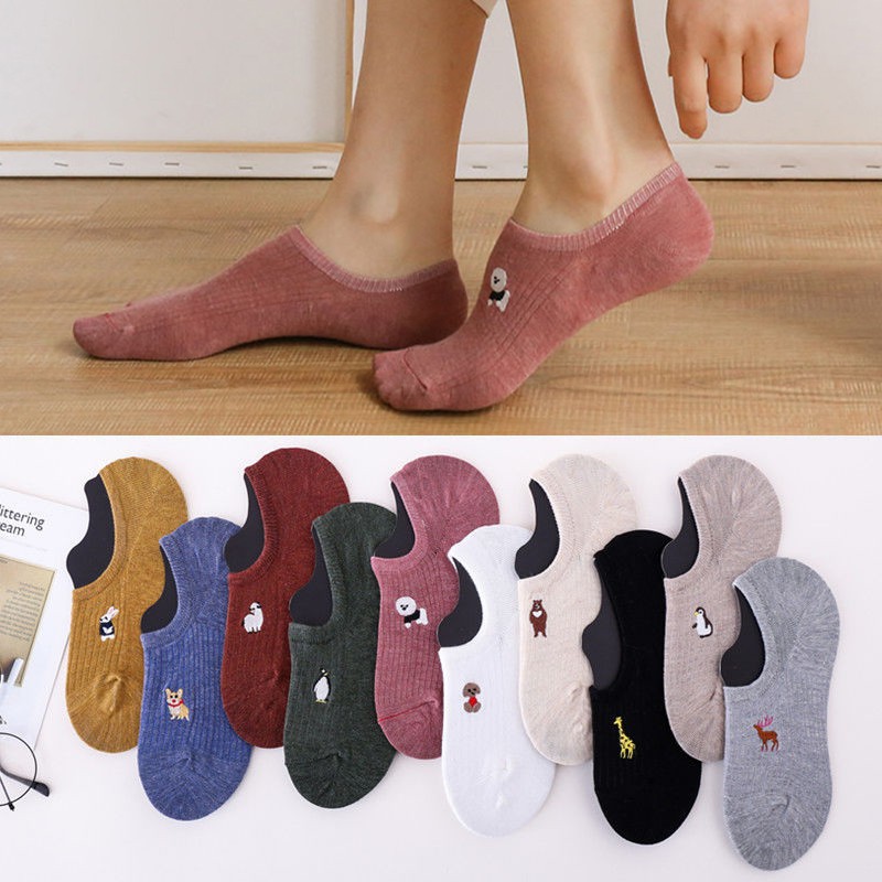 【Bfuming】Korean Socks Silicone Non-slip Embroidery Boat Socks Simple ...