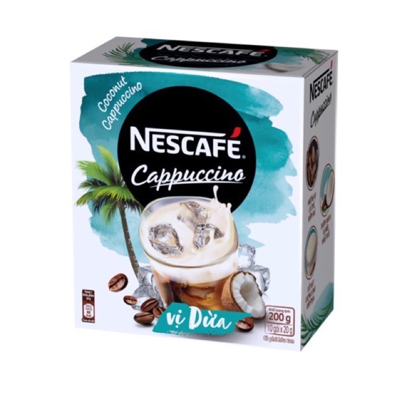 Nescafe CAPPUCCINO 2 COCONUT FLAVORS - CARAMEL BOX 200G (10 PACKAGES X ...