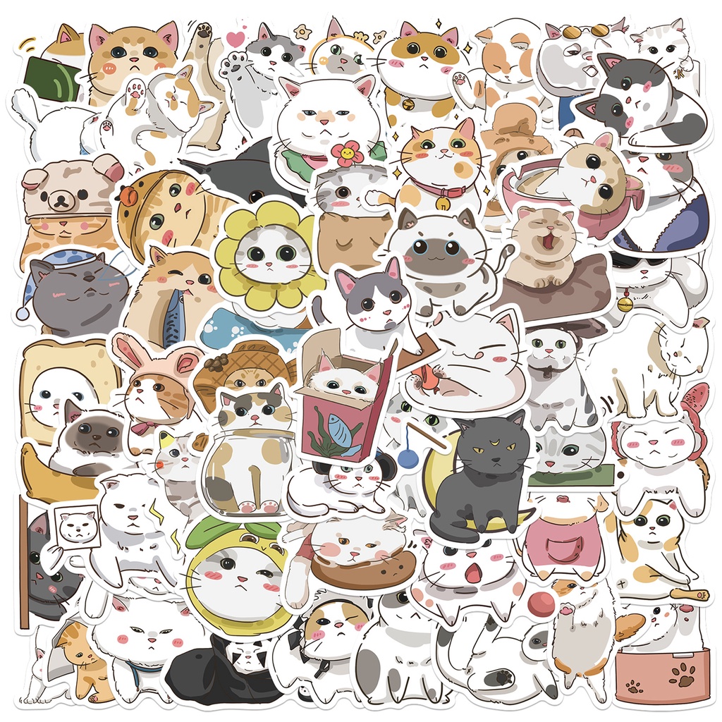 62pcs/Pack Cute Little Kitty Cats Waterproof PVC Stickers | Shopee ...