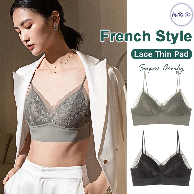Women's French Style Push Up Lace Bra, Bralette Without Underwire, Thin  Padded, Anti-sagging Cup Design