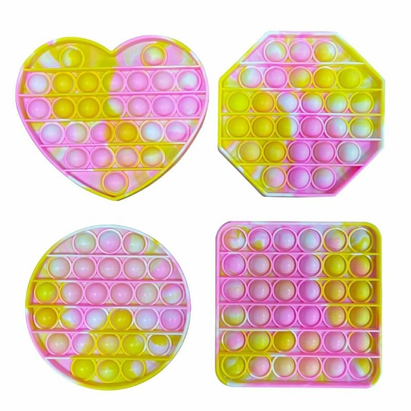 Pop It Push It Fidget Toy | Tie Dye Yellow Pink White | Silicone Bubble ...