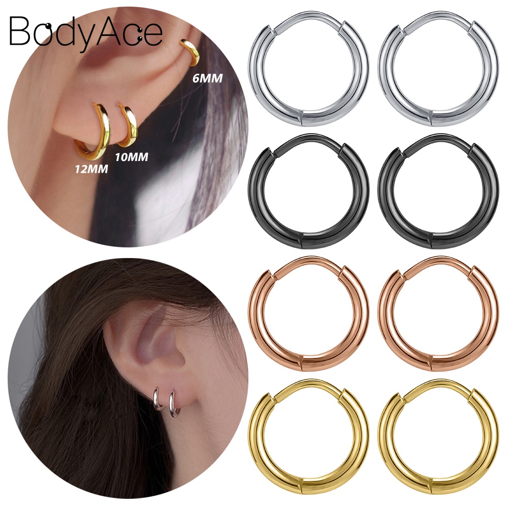 2 Pcs Circle Earrings Black Round Earrings Stainless Steel Helix Tragus  Cartilage Piercings Small Hoop Earrings | Shopee Singapore