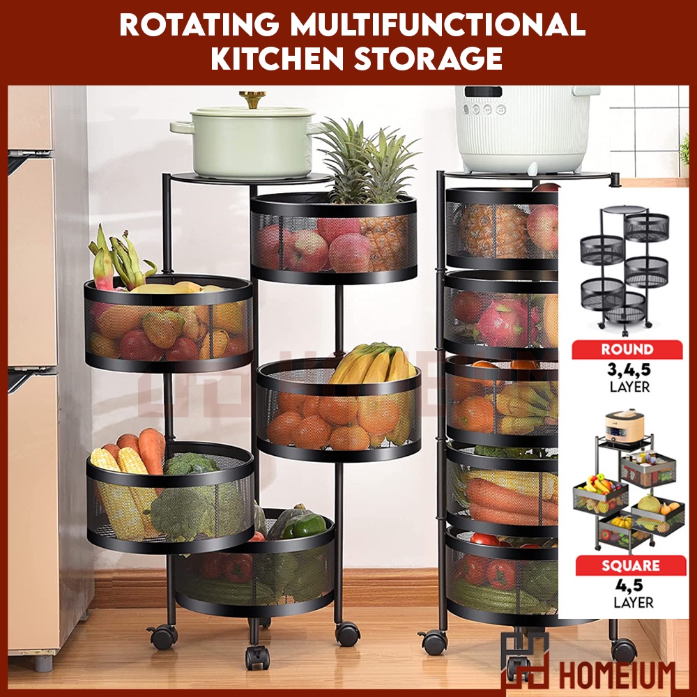Black Steel Dapur Kitchen Rotating Rack Vegetable Spice Rack Storage ...