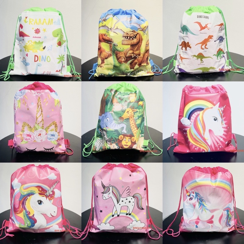 [SG STOCK] Kids Drawstring Goodie Bag for Birthday Party - Dinosaur /Unicorn /Safari
