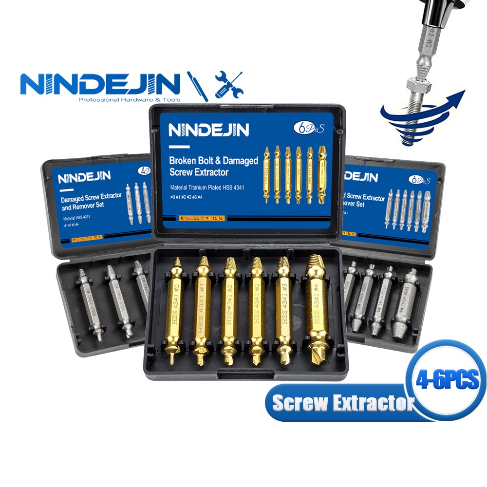 NINDEJIN 5pcs Damaged Screw Extractor Drill Bit Extractor Drill Set Broken Speed Out Bolt Extractor Bolt Stud Remover Tool