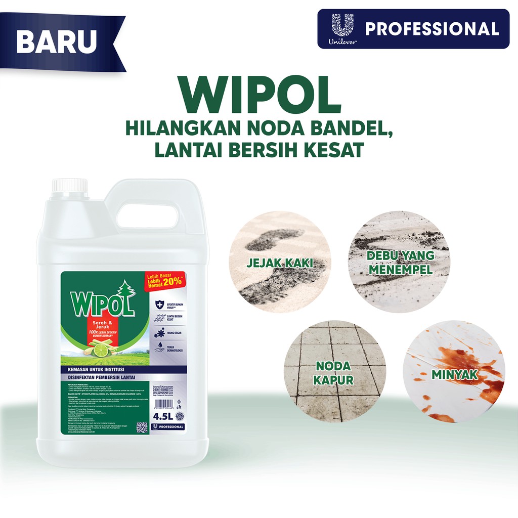Wipol Professional Disinfektan BKC Pembersih Lantai Sereh Jeruk 4.5 L Jerigen Untuk Horeka - Gambar 3