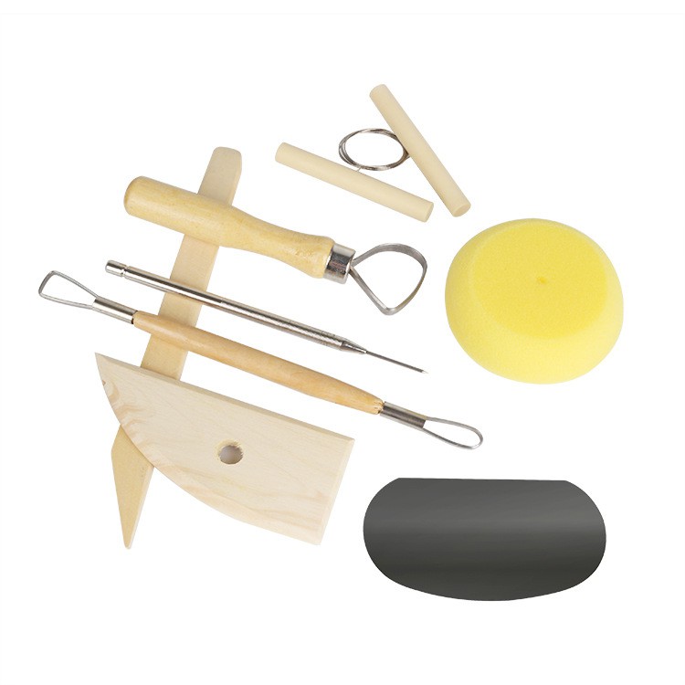 Pottery Tool Kit 8 PCS Wood Clay Pottery Sculpting Tools Wood Sponge Tool