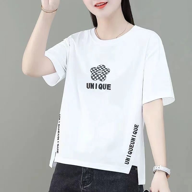 Round Neck Sequined Short Sleeved T Shirt 1