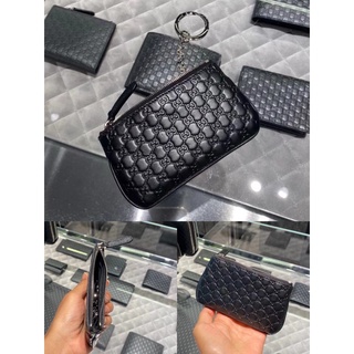 Gucci Shima Signature Round Coin Case Purse Card Leather Black 447939 in  2023