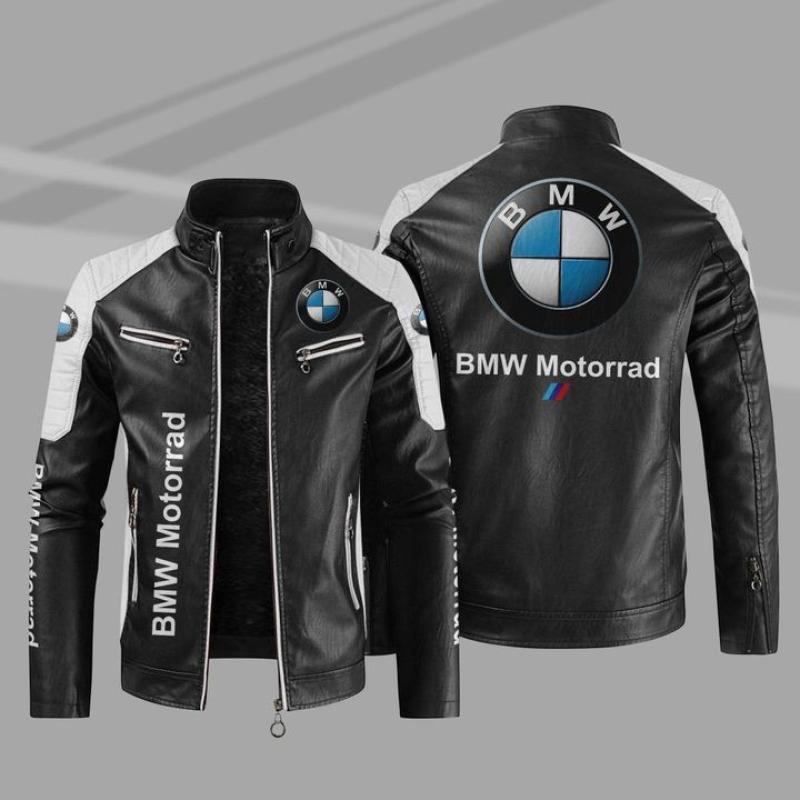 BMW logo Leather Jacket Large Size Men s PU Printed Brushed Warm European American Car Shopee Singapore