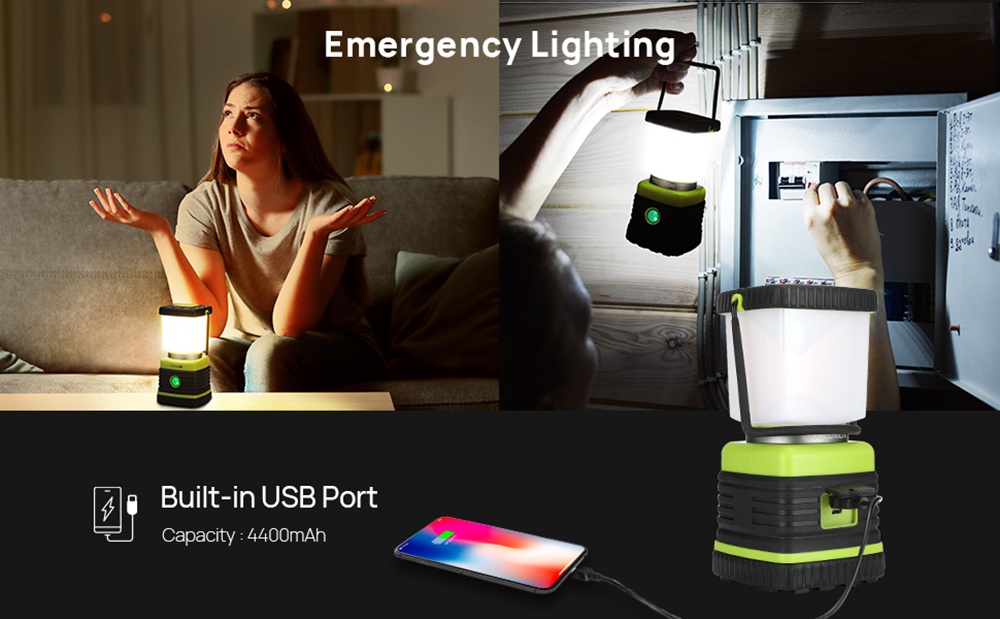 LED Camping Lantern Rechargeable, Consciot Camping Lights, 1000LM, 4 Light  Modes, 4400mAh Power Bank, IPX4 Waterproof Tent Lights, Dimmable Flashlight