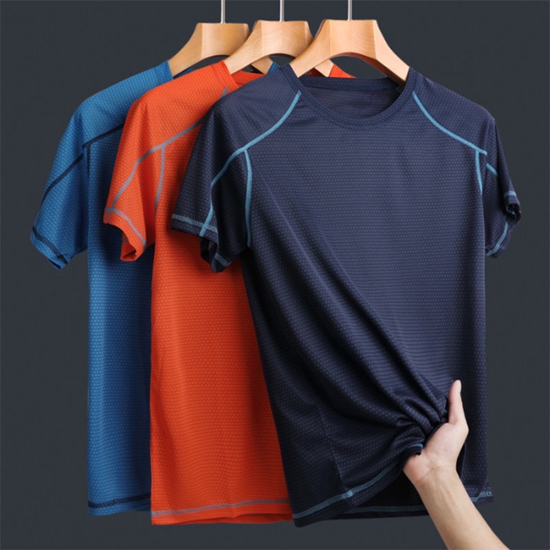 QUESHARK Men Quick Dry Breathable Sport Shirts Running Fitness Tops M-6XL Size