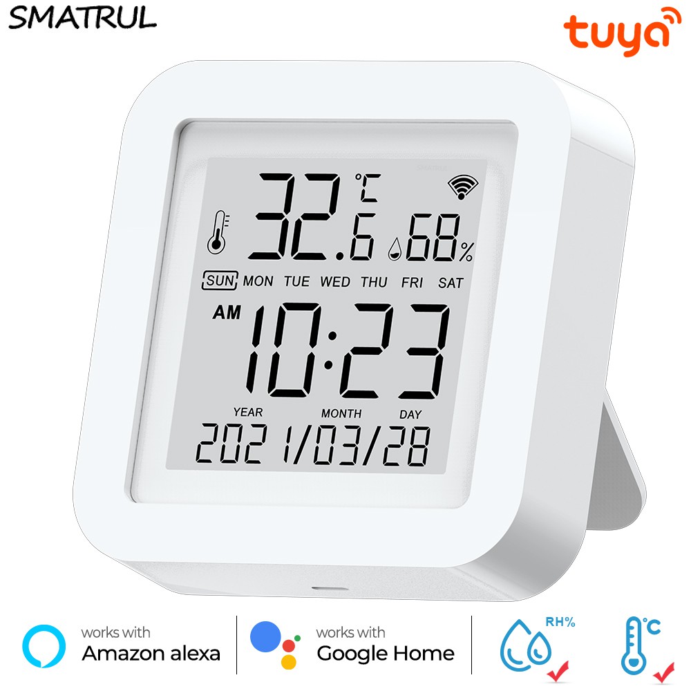 SMATRUL Tuya Wifi Smart Temperature And Humidity Sensor Lndoor Hygrometer Thermometer Electronic LCD Display Support Alexa Google Home