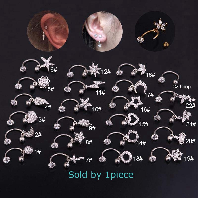 1piece Silver Circular Horseshoe Ring Stainless Steel Flower Dangle ...
