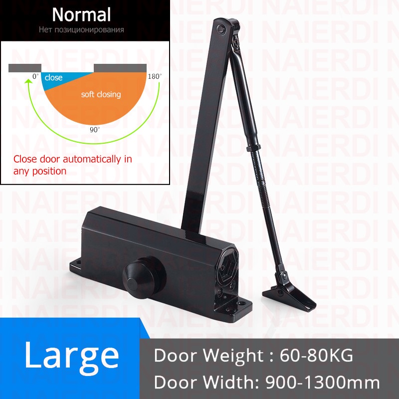 Hydraulic Door Closer – Cast Aluminum, 45kg Capacity, 0-90° Hold-Open, 90-180° Positioning, Adjustable Speed, Black Finish For Residential & Commercial Doors