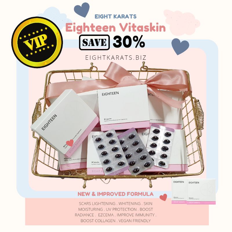 NEW STOCK 2025 Vegan Eight Karats Eighteen Nutricosmetic Vitaskin Beauty Whitening Skin Supplement Hair and Eye Booster