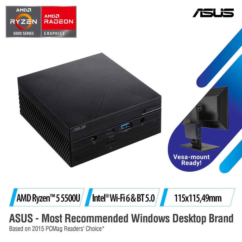 ASUS MINI PC PN51S1BB5215MD Barebone AMD RYZEN 5 5500U, HDMI, DP