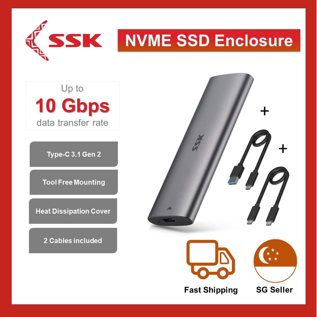 SSK M.2 M2 NVME SSD Enclosure USB C 3.1/3.2 Gen 2, External Portable ...