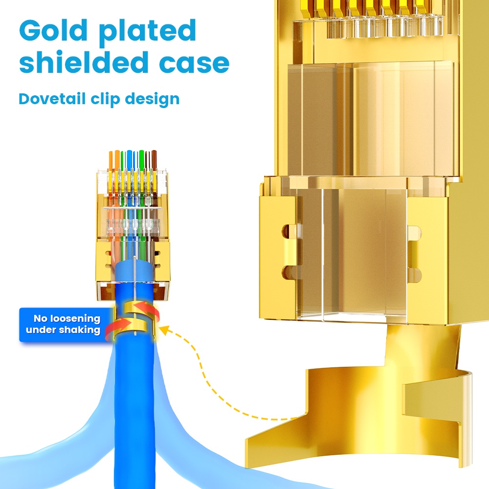 AMPCOM Pass Through CAT7 RJ45 Connector, CAT6A/7 50U Gold-plated Pass ...