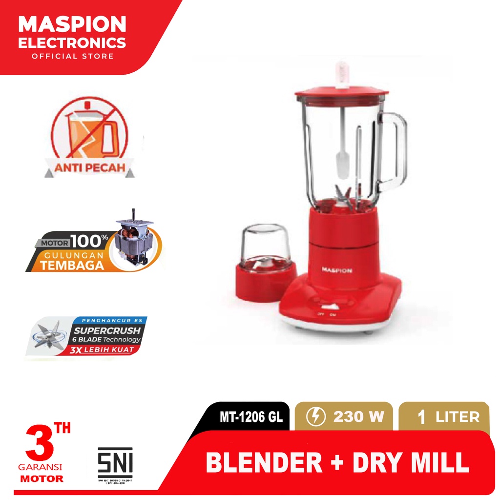 Maspion Pelumat Blender with Dry Miller 1 Liter MT-1262 GL - Gambar 2