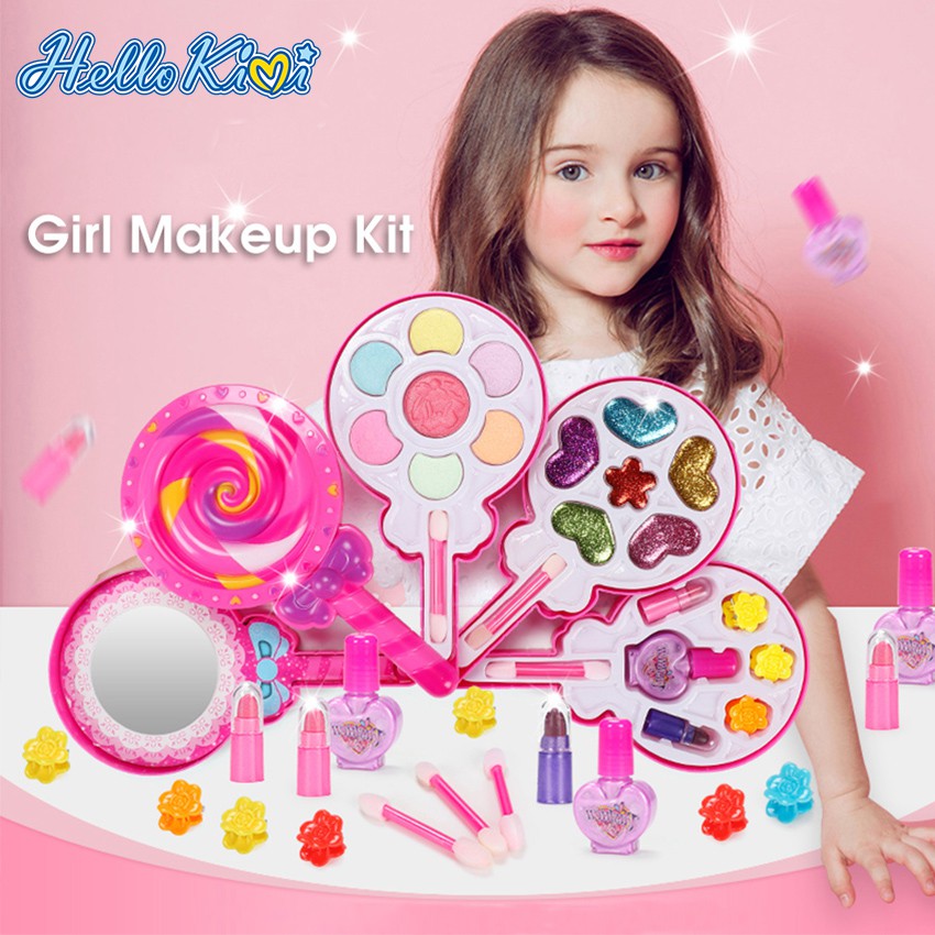 HelloKimi Children's Makeup Set Cosmetics Kit Little Girls Make Up Case