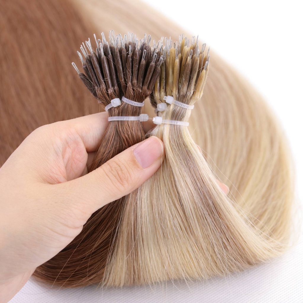 MRSHAIR Nano Rings Micro Beads 100% Human Hair Extensions Non-Remy Hair ...