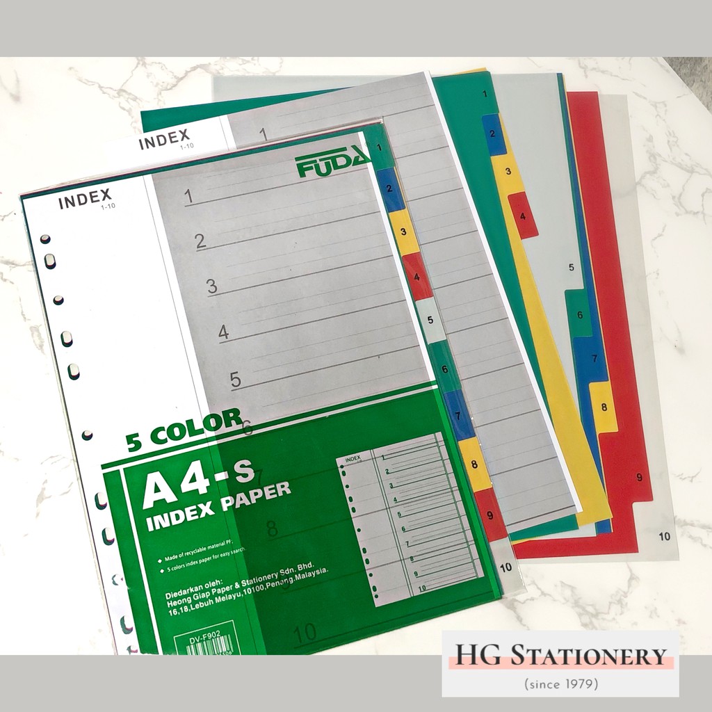 5 Colors 10 Tabs Fuda A4 Binder Dividers Index Paper with Numbers for ...