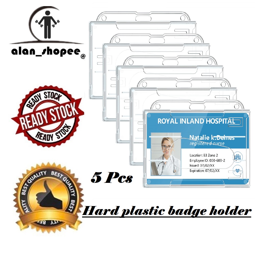 5Pcs Hard Plastic Badge Holder, Clear ID Card Holder, with Easy Access