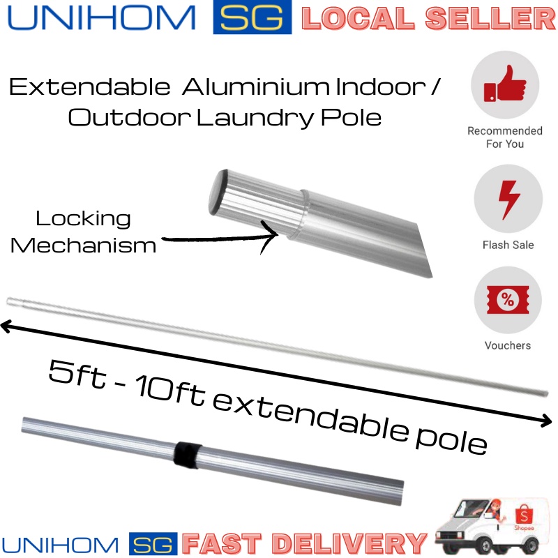 UnihomSG 3 Types Of Anti-Rust Extendable Aluminium Pole Laundry Pole ...