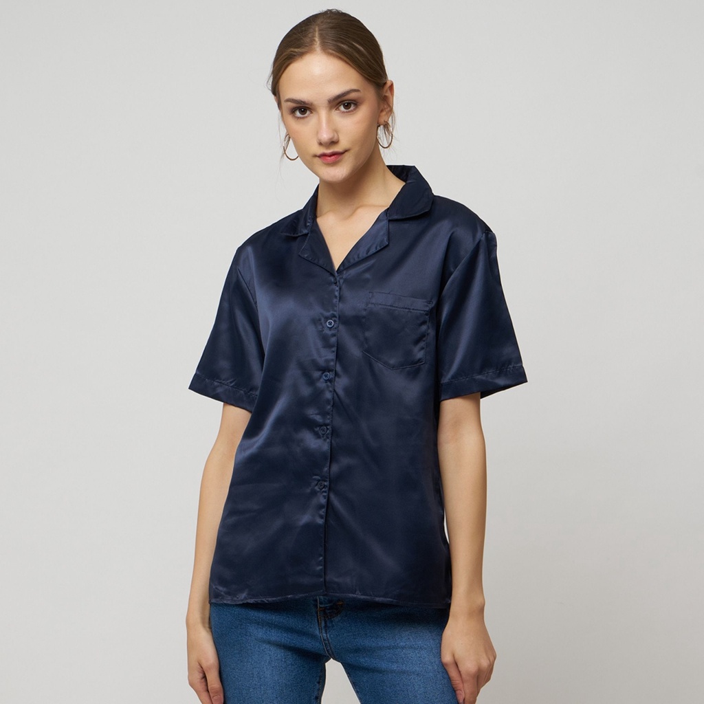 Monellina 601022 Kemeja Oversize Wanita Lengan Pendek Satin
