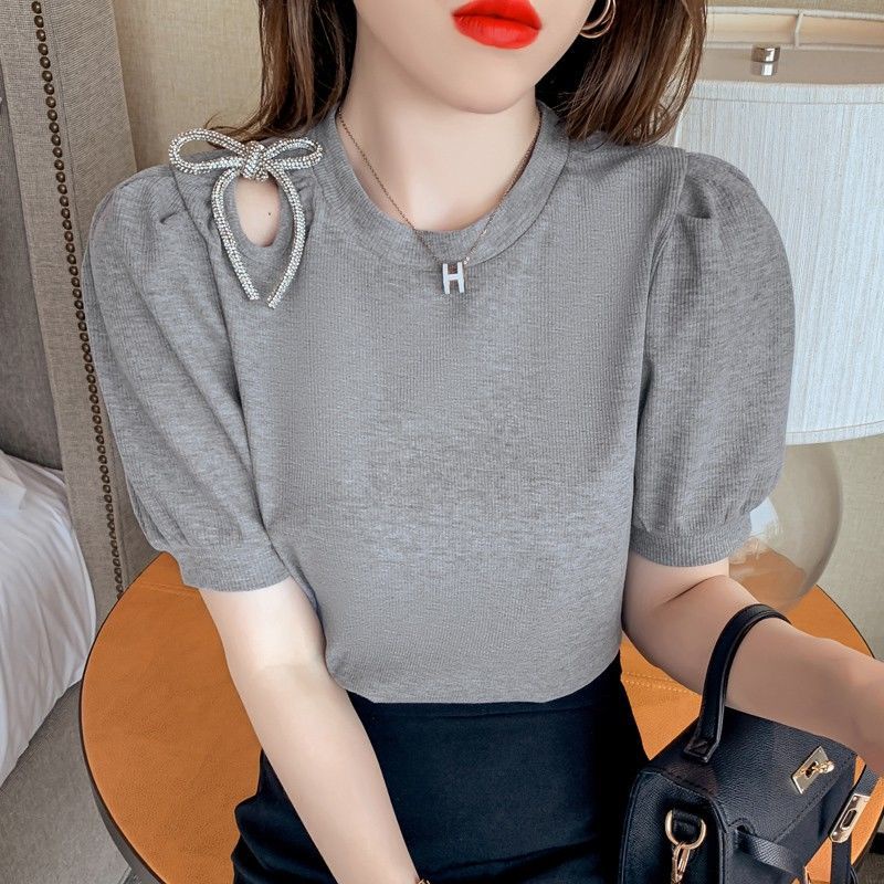 Tops T-shirt Women's Clothing Gentle Tight Sexy Off Shoulder Short Sleeve Solid Color Tee Leisure Spring/Autumn Discount Soft