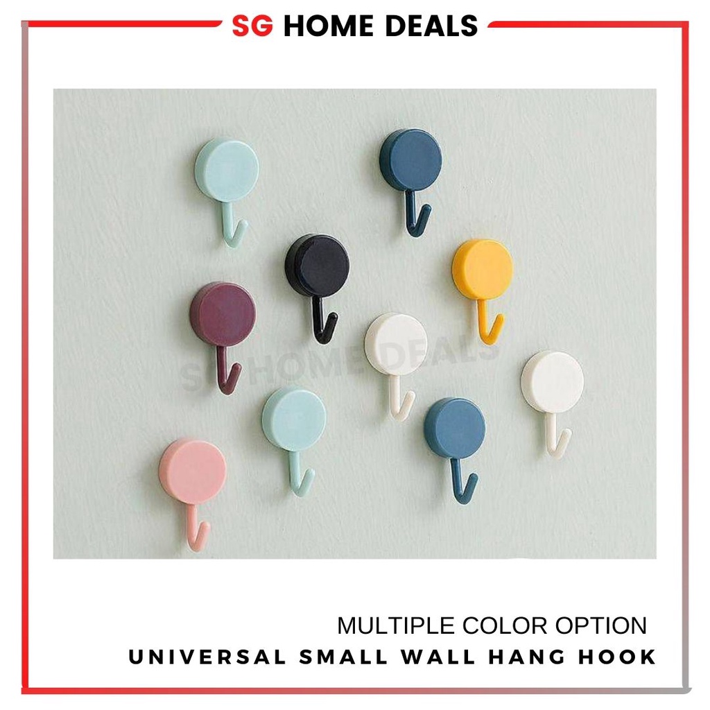 SG STOCKS Self Adhesive Colourful Wall Hook Strong Sticky Key Hook Socket Hook Solid Color