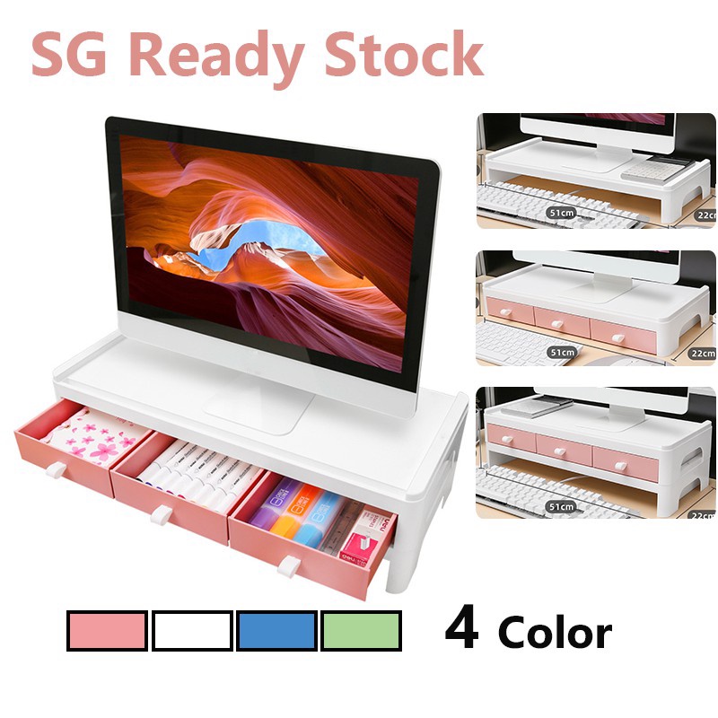 Ayuqi® Desktop Stand with Drawer Monitor Stand Plastic With Keyboard Storage Rack