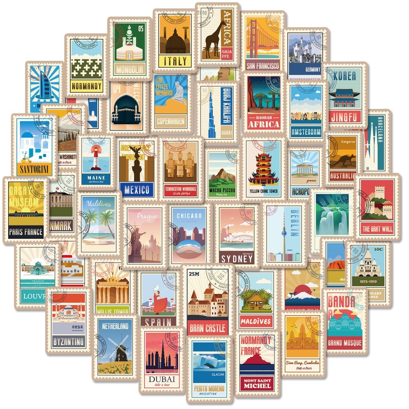 100pcs World Famous Stamp Stickers Travel Waterproof Decals for ...
