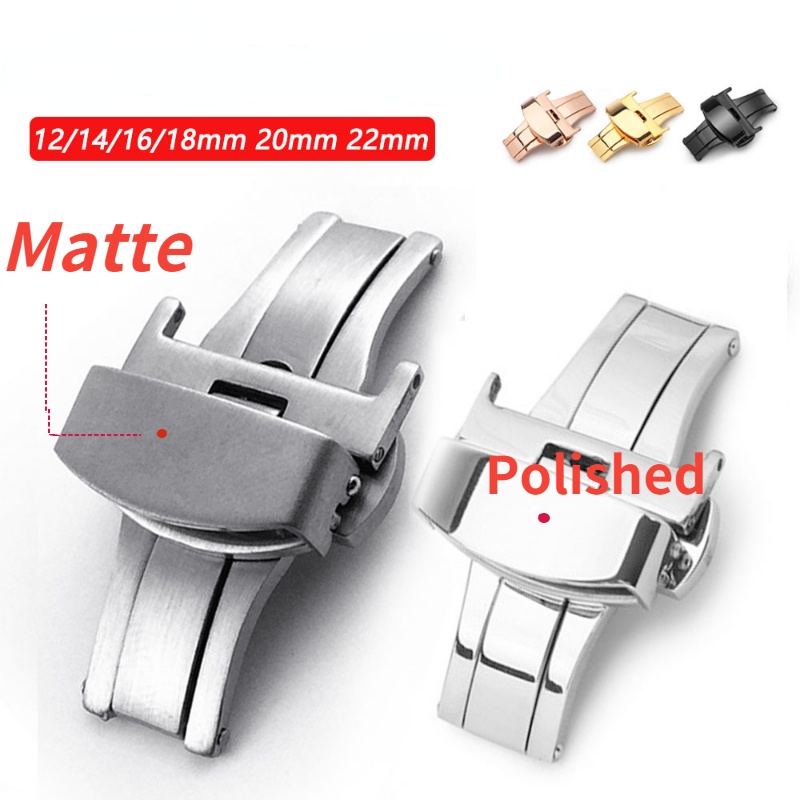 Stainless Steel Butterfly Buckle Matte Button Watch Band 16mm 20mm 22mm ...