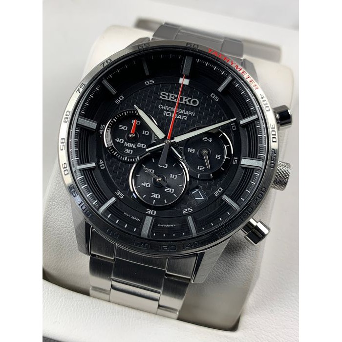 Original Seiko SSB355P1 Black Analog Quartz Chronograph Stainless Steel Tachymeter Men Watch Shopee Singapore