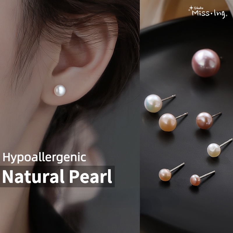 999 Silver 100% Natural Pearl Ear Stud Pink Purple White Minimalism ...
