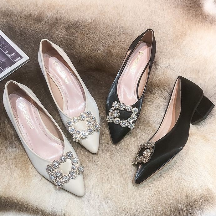 Women s High heels Snowflake Buckle Rhinestone 3 CM Chunky High Heels Pointed Wedding Shoes Bridesmaid Shoes Size 34 42