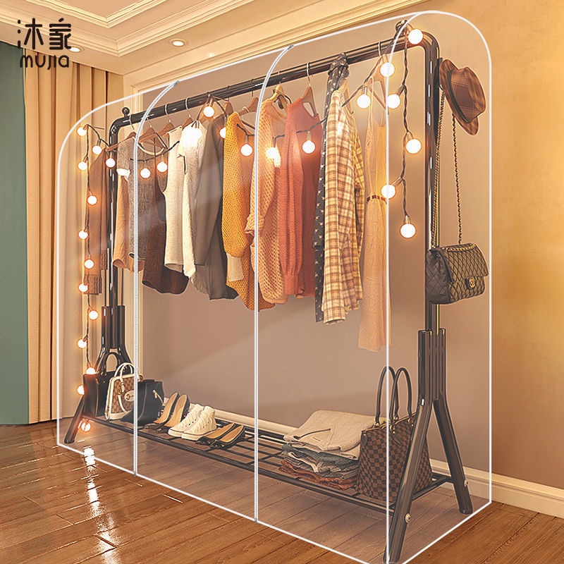 Dust Cover Clothes Cover Bedroom Cloakroom Hanging Household Clothes Hanging Bag Hanger with Dust Cover Floor Transparent Waterproof Dustproof Clothes Rail Cover Clothing Rack Protective Bag Hanging S...