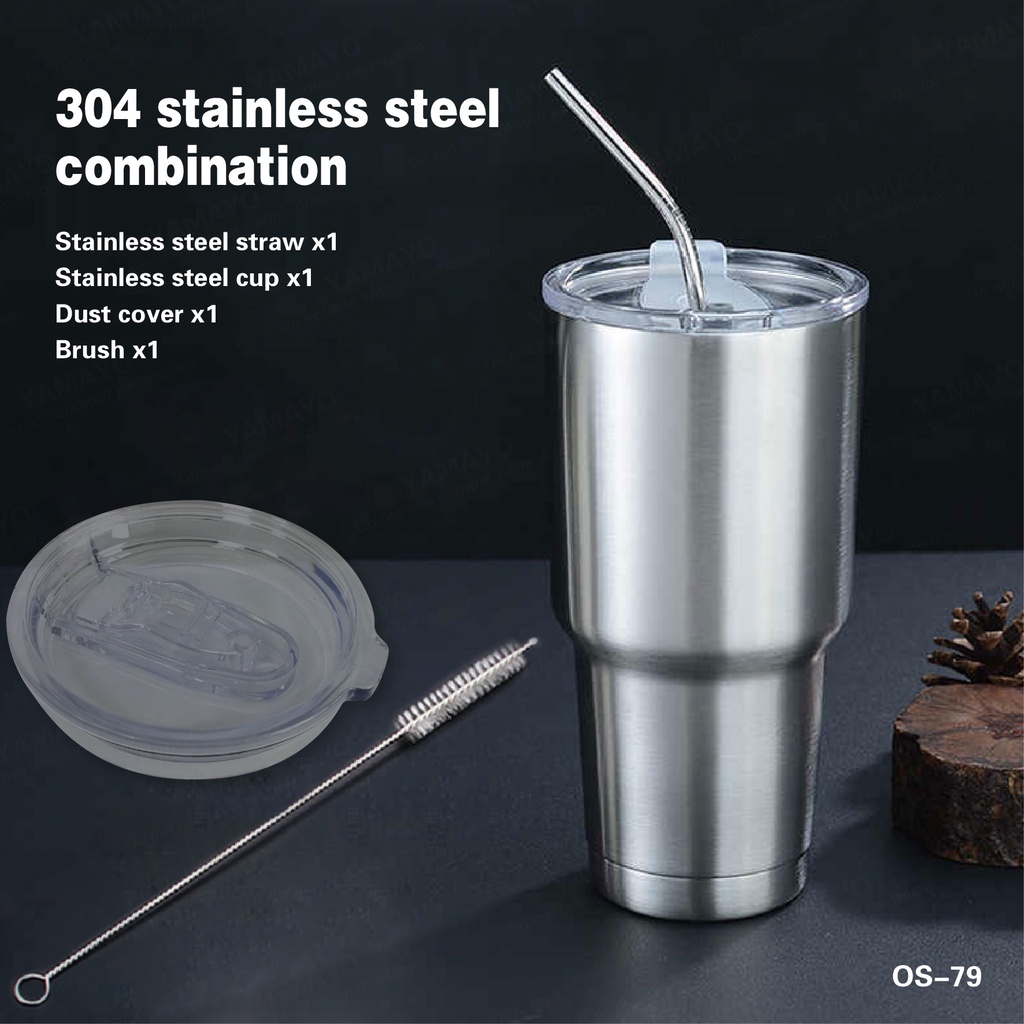 30oz (900ml) Stainless Steel Double Wall Mug With Straw || Vacuum ...