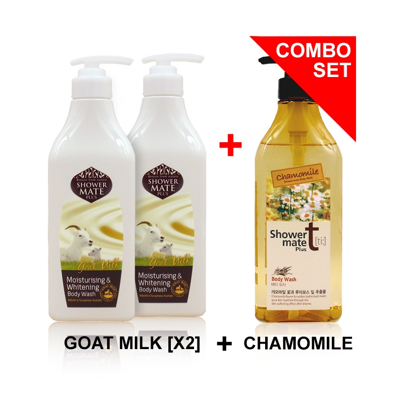 SET] SHOWER MATE BODY WASH 550G (GOAT MILK X2 + CHAMOMILE) RELBE