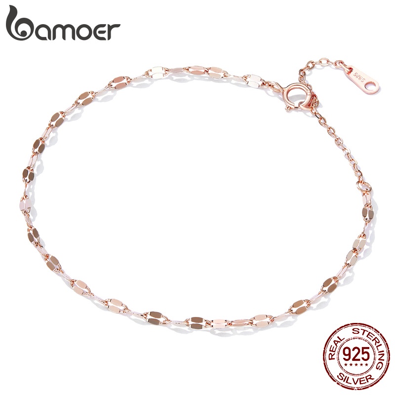 Bamoer Bracelet 925 Silver Versatile Glossy Jewellery Rose Gold For Women Girls Gift