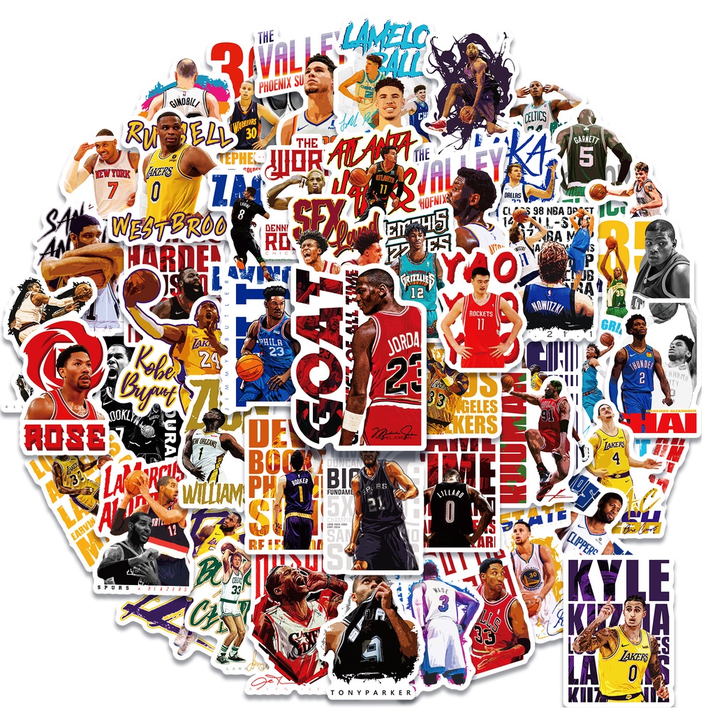 NBA Stars 50 pcs Waterproof Non Repeating Stickers Pack Waterproof ...
