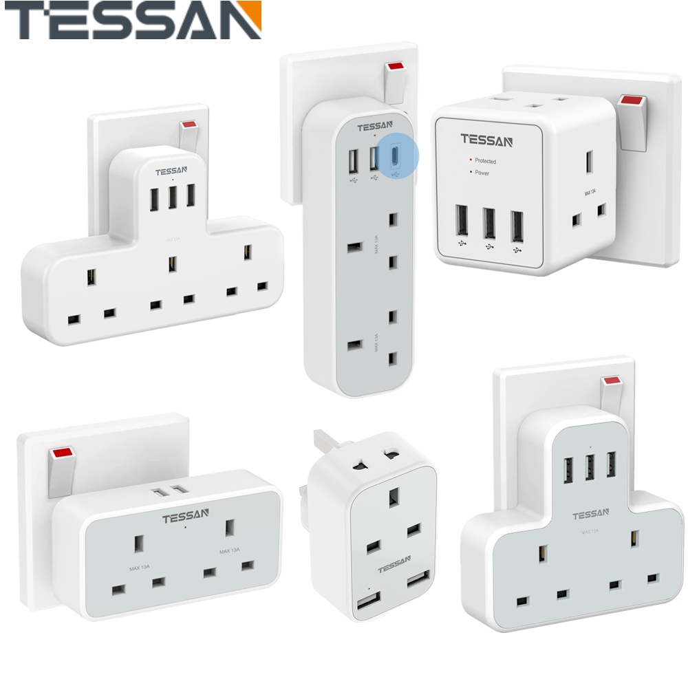 TESSAN Wall Chagrer Multi Plug Extension Power Socket 13A Singapore ...